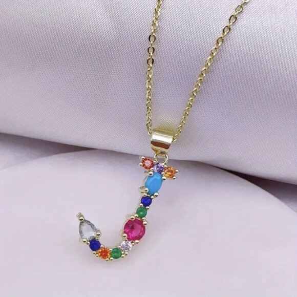 new INITIAL encrusted PENDANT rhinestone NECKLACE letter J - Picture 1 of 2